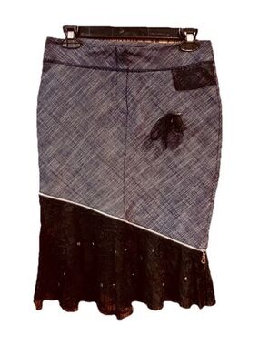 Planet Funk Vintage Y2K Unique Skirt Lace Rhinestones Diagonal Zip Detail S/M